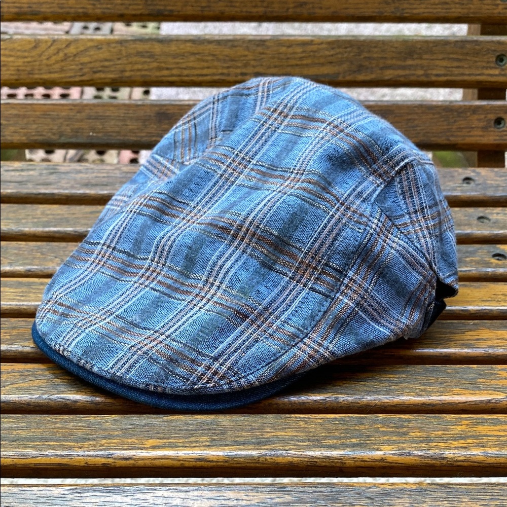 Blue Plaid Flat Cap Water ink in show adjustable driving hat